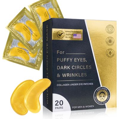 Under Eye Patches 20 Pairs, Golden Eye Mask for Undereye Bags &amp; Puffy Eyes, Cooling Eye Care for Dark Circles &amp; Wrinkles, Eye Mask Patches with Hyaluronic Acid &amp; Collagen, Skincare Treatment for Adult