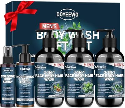 Mens Body Wash Gift Set,Cleanses,Hydrates,Nourishes &amp; Soothes Skin,Mens Gifts Ideas,Stocking Stuffers Christmas Gifts for Men Dad Boyfriend Husband Birthday Fathers Day Valentines Day Gifts for Him