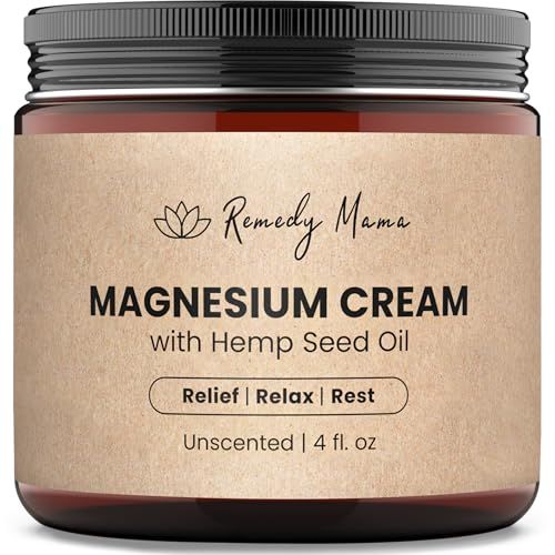 Remedy Mama Magnesium Cream for Sleep, Muscle Soreness &amp; Cramps Relief with Hemp Seed Oil, Vitamin E, Shea Butter - Topical Magnesium Lotion for Calm &amp; Relaxation - Unscented - 4fl oz - Made in Canada