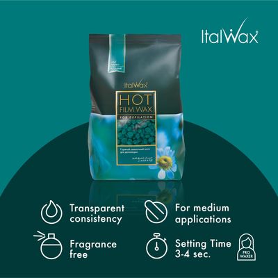 Italwax Azulene - 1kg / 2.2lb - Hard wax beads for hair removal - Natural formulation ideal for all skin type - Unscented - Recommended for Bikini Area and Armpits