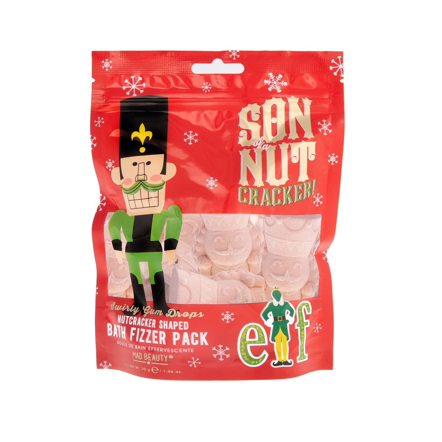 MAD Beauty Warner Bros Elf Nutcracker Bath Fizzers, Swirly Gum Drop Scented Bath Salts (6x1.06oz), Body Care, Healthy Glowing Skin, Relax &amp; Unwind