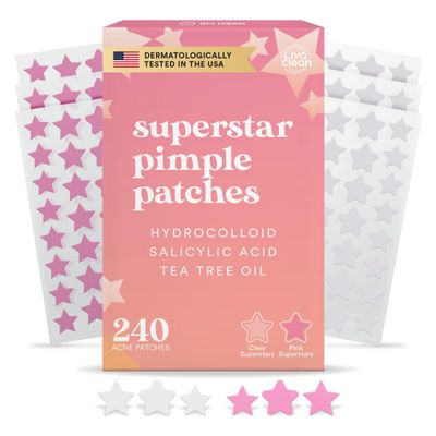 LivaClean Star Blemish Patches (240CT) - Salicylic Acid &amp; Tea Tree Oil - Clear &amp; Pink Pimple Patch Cute - Acne Patches Star - Cute Pimple Patches - Star Pimple Patches for Face - Star Pimple Patches