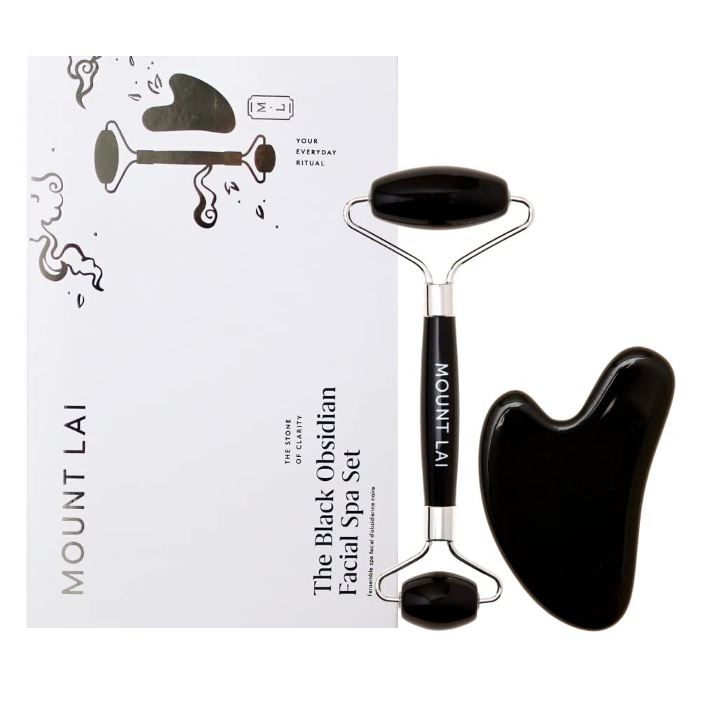 Mount Lai - The Black Obsidian Facial Spa Set | Obsidian Face Roller and Gua Sha Set | Gua Sha Tools to Relieve Muscle Tension and Reduce Puffiness | Anti aging skin care sets for women