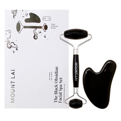 Mount Lai - The Black Obsidian Facial Spa Set | Obsidian Face Roller and Gua Sha Set | Gua Sha Tools to Relieve Muscle Tension and Reduce Puffiness | Anti aging skin care sets for women