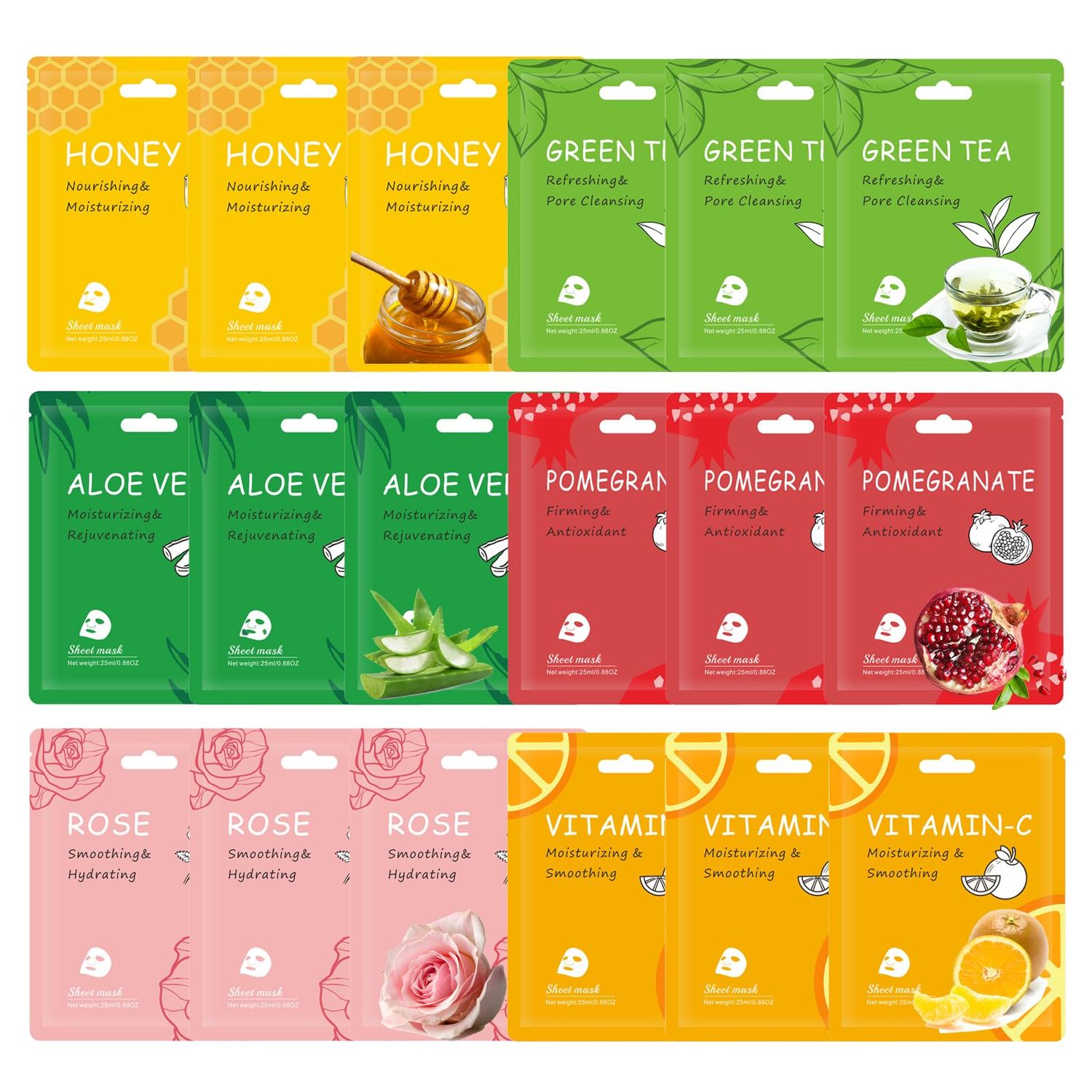 Nielies 18 Pcs Face masks skincare,Face Mask Skin Care Bulk Pack, Hydrating Spa Face Mask For Sensitive Skin, Facial sheet mask,face masks bulk For Women/Teen Girls (18-Packs)