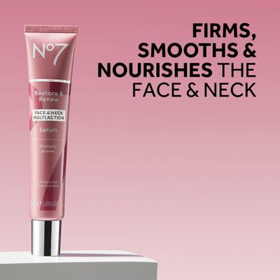 No7 Restore &amp; Renew Multi-Action Face &amp; Neck Serum - Anti Aging Serum for Deep Wrinkle Repair - Collagen Infused Face Serum with a Hydrating Blend of Hibiscus Peptides &amp; Hyaluronic Acid (1.69 Fl Oz)