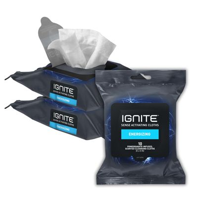 Medline Ignite Mens Body Wet Wipes, Extra Thick 8&quot; x 8&quot; Shower Wipes, Energizing Scent, 10 Count (Pack of 3)