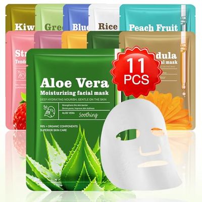 Xiuxixu 11 PCS Hydrating Face Masks Skincare, Moisturizing Face Mask Self Care Sheet Masks Set for Women, Face Skin Gentle Treatment Mask for Women Girls Home Spa Skincare Gift Set