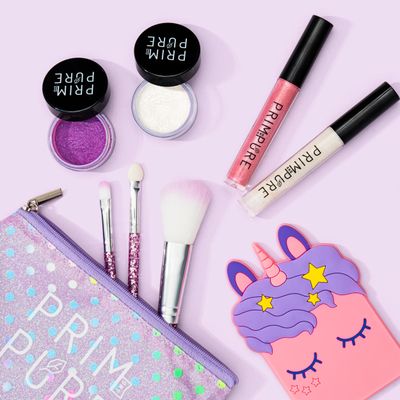 Prim and Pure Mineral Gift Set with Unicorn Mirror| Perfect for Play Dates &amp; Birthday Parties | Kids Eyeshadow Makeup - Mineral | Organic &amp; Natural Makeup Kit for Kids| Made in USA (Purple)