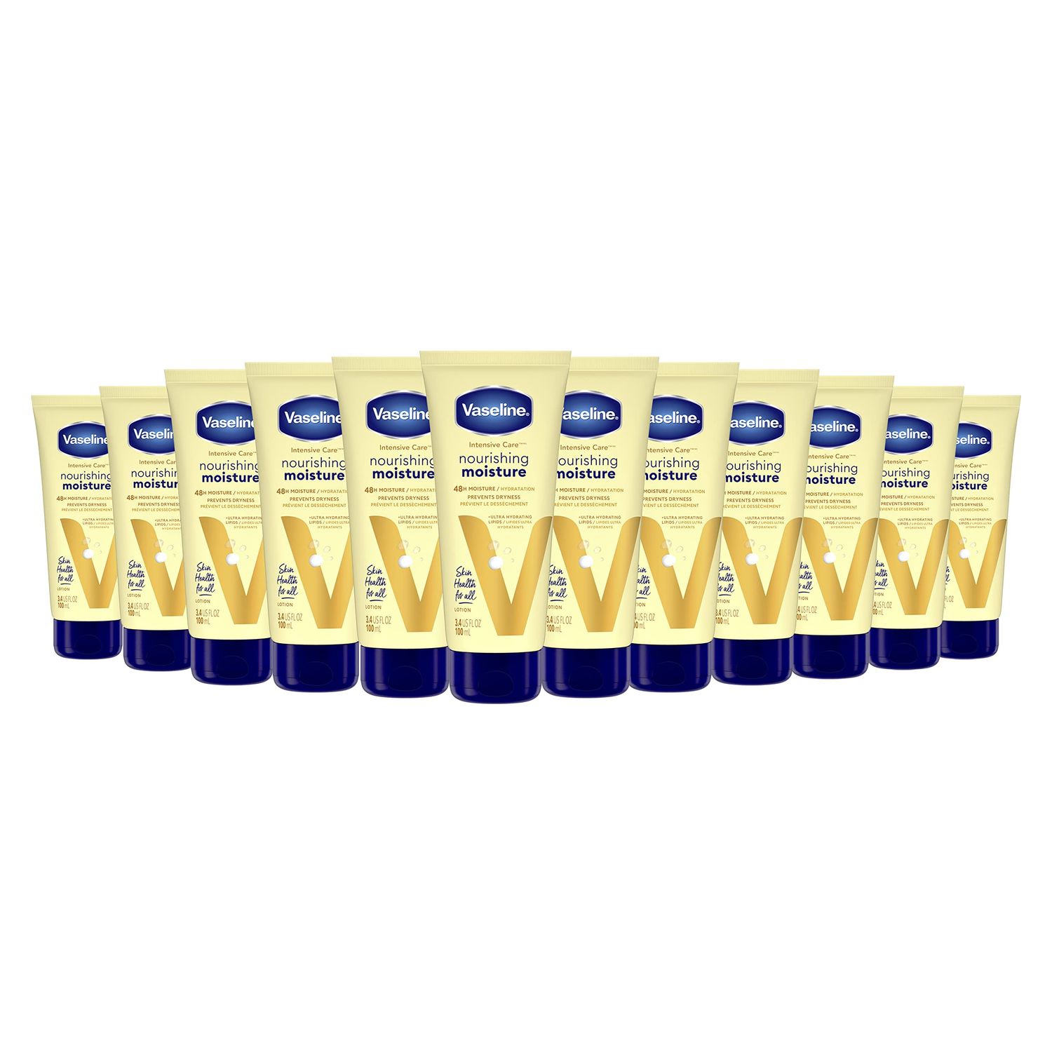 Vaseline Nourishing Moisture Body Lotion Hand &amp; Body Lotion Pack of 12 for Dry Skin made with Ultra-Hydrating Lipids &amp; Pure Oat Extract 3.4 oz