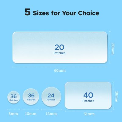 LitBear Large Pimple Patches, 5 Sizes 156 Patches Big Acne Patches, 60 XL Hydrocolloid Bandages for Full Face, Forehead, Chin, Nose, Body, Back, Neck &amp; Chest, Stirp, Square Large hydrocolloid Patch