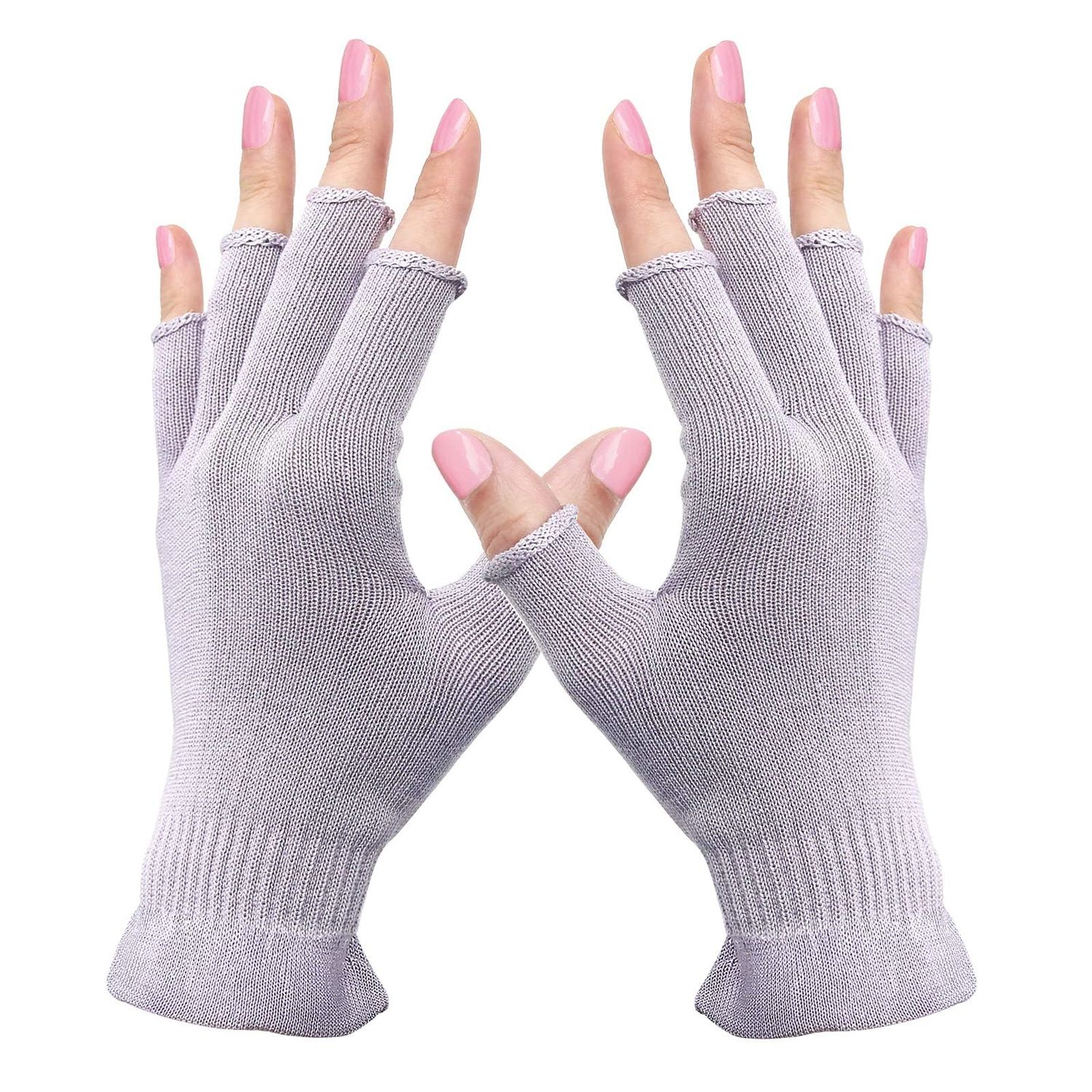 MIG4U Fingerless Moisturizing Gloves, Half Finger Touchscreen Beauty Glove for Eczema, SPA, Dry Hands, Skin Treatment, Summer Sun UV Protection, Pale Purple, 1 Pairs L/XL