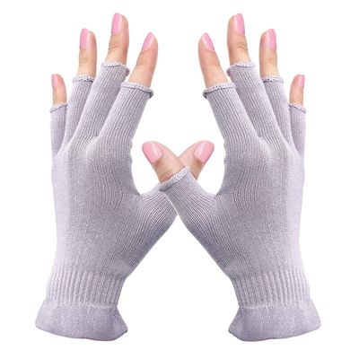 MIG4U Fingerless Moisturizing Gloves, Half Finger Touchscreen Beauty Glove for Eczema, SPA, Dry Hands, Skin Treatment, Summer Sun UV Protection, Pale Purple, 1 Pairs L/XL