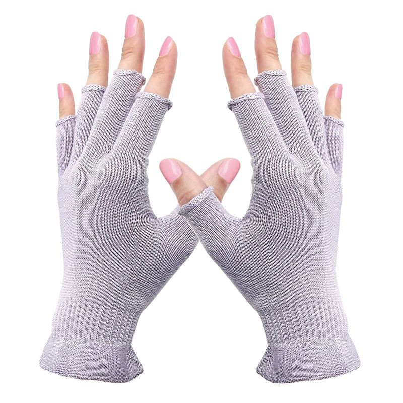 MIG4U Fingerless Moisturizing Gloves, Half Finger Touchscreen Beauty Glove for Eczema, SPA, Dry Hands, Skin Treatment, Summer Sun UV Protection, Pale Purple, 1 Pairs L/XL