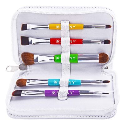 SHANY Makeup Brushes THE DOUBLE TROUBLE - 5 PC Double Sided Essential Makeup Brush Set with Travel Pouch - Travel Size Make up Brush Set