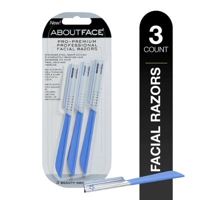 Kai About Face Pro-Premium Professional Facial Razors; 3 Beauty Groomers per Package; Stainless Steel Razors for Hair Removal and Dermaplaning from Face, Neck, &amp; Hairline