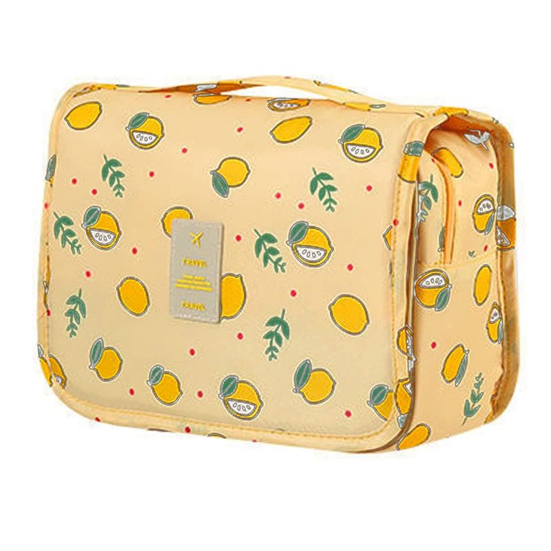 SxoSyo Premium Toiletry Bag for Women Hanging Makeup Organizer Travel Bag for Toiletries Cosmetic Bags Waterproof Shower Bathroom Bag with Hook (Yellow lemon)