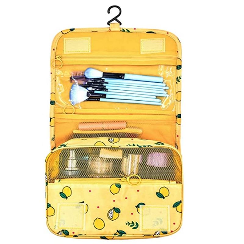 SxoSyo Premium Toiletry Bag for Women Hanging Makeup Organizer Travel Bag for Toiletries Cosmetic Bags Waterproof Shower Bathroom Bag with Hook (Yellow lemon)