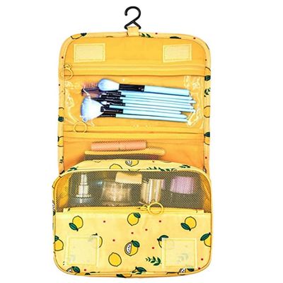 SxoSyo Premium Toiletry Bag for Women Hanging Makeup Organizer Travel Bag for Toiletries Cosmetic Bags Waterproof Shower Bathroom Bag with Hook (Yellow lemon)