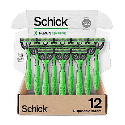 Schick Xtreme 3 Original Razor - Disposable Head Razor for Sensitive Skin, 12 Count