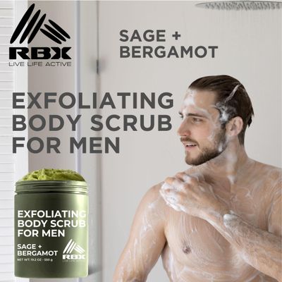 RBX Exfoliating Body Scrub For Men with Shea Butter Vitamin A and C, Moisturizing Hydrating Body Scrub for Healthy Skin