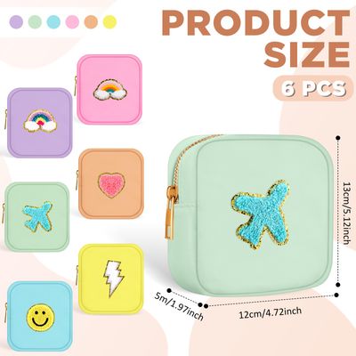 Zubebe 6 Pcs Preppy Patch Cute Makeup Bags Toiletry Bags Skincare Bag Chenille Letter Nylon Bag for Purse Small Zipper Cosmetic Makeup Pouch Preppy Things for Travel (Fresh Color)