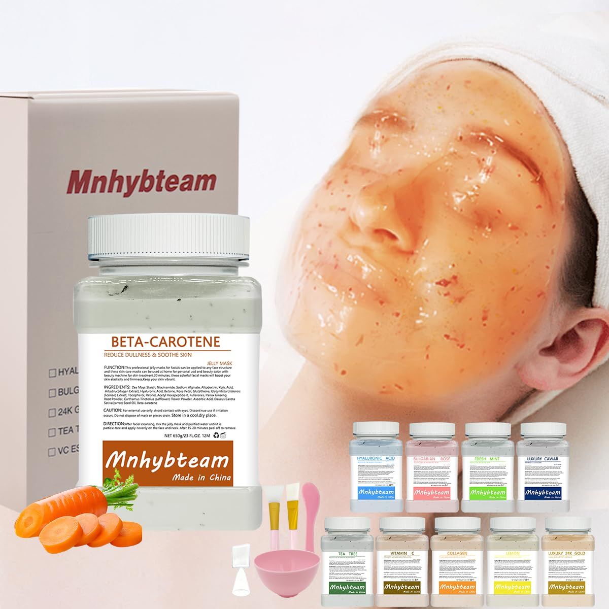 Mnhybteam Jelly Masks For Facials Professional (Pack of 1, Bulgarian Rose) (Pack of 1, Carrot Essence)