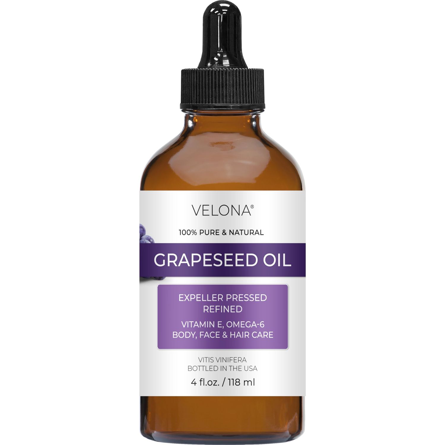 velona Grapeseed Oil 4 fl oz | 100% Pure and Natural Carrier Oil | Refined, Cold pressed | Skin, Face, Body, Hair Care | Use Today - Enjoy Results
