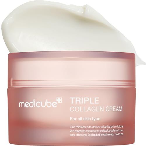 Medicube Triple Collagen Cream - Hydrating &amp; Firming Moisturizer with Hyaluronic Acid, Premium Elastin, Shea Butter - Wrinkle Care &amp; Boosts Elasticity - Korean Skincare, 1.69 oz