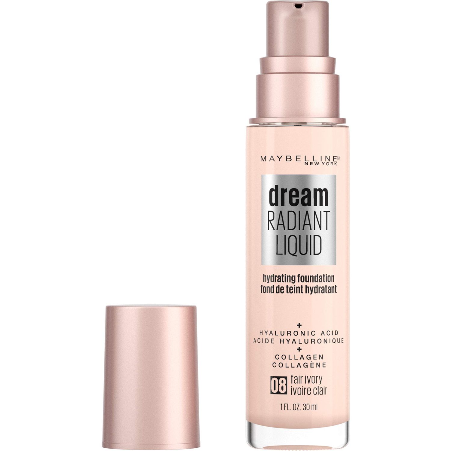 Maybelline Dream Radiant Liquid Medium Coverage Hydrating Makeup, Lightweight Liquid Foundation, Fair Ivory, 1 Count