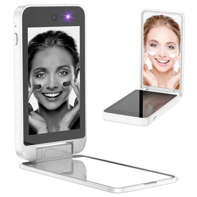UV Camera for Sunscreen Test UV Mirror Sunscreen Camera, 4 Inch Vanity Mirror Rechargeable Compact Travel Makeup Mirror Handheld Double-Sided Pocket Mirror for Skin Protection(White)
