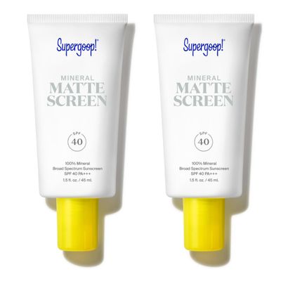 Supergoop! Mineral Mattescreen (SPF 40) - Pack of 2, 45 mL - 100% Mineral, Oil-Free Broad Spectrum Sunscreen - Smooths Skins Appearance, Minimizes Pores &amp; Controls Shine - Water &amp; Sweat Resistant