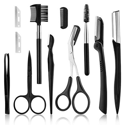 ZTRHYOO Eyebrow Razor, Eyebrow Kit, Multipurpose Exfoliating Dermaplaning Tool Face Razors for Women Girl, Eyebrow Grooming Set (11 in 1)