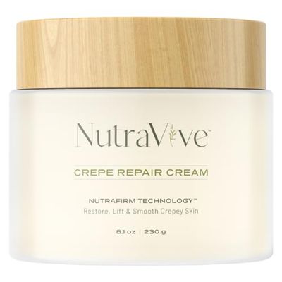NutraVive Crepe Repair Cream - Anti-Aging Crepey Skin Treatment, 8.1 Oz - Restore, Lift, Tighten &amp; Smooth Loose Skin - Collagen Boosting Body, Neck &amp; Facial Repair Cream
