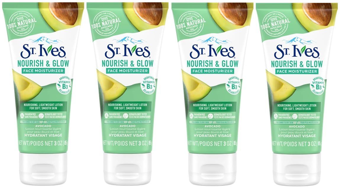 St. Ives Nourish &amp; Glow Face Moisturizer Avocado with Vitamin B3, 3 Ounce (85g) - Pack of 4