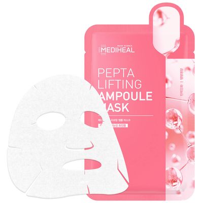 Mediheal Pepta Lifting Ampoule Mask, Pack of 15 - Peptides and Collagen Lifting Facial Mask Sheet, Revitalizing and Firming Stressed Skin, Silky Smooth Cellulose Sheet