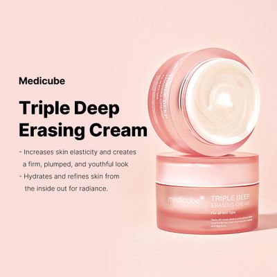 Medicube Triple Collagen Cream - Hydrating &amp; Firming Moisturizer with Hyaluronic Acid, Premium Elastin, Shea Butter - Wrinkle Care &amp; Boosts Elasticity - Korean Skincare, 1.69 oz
