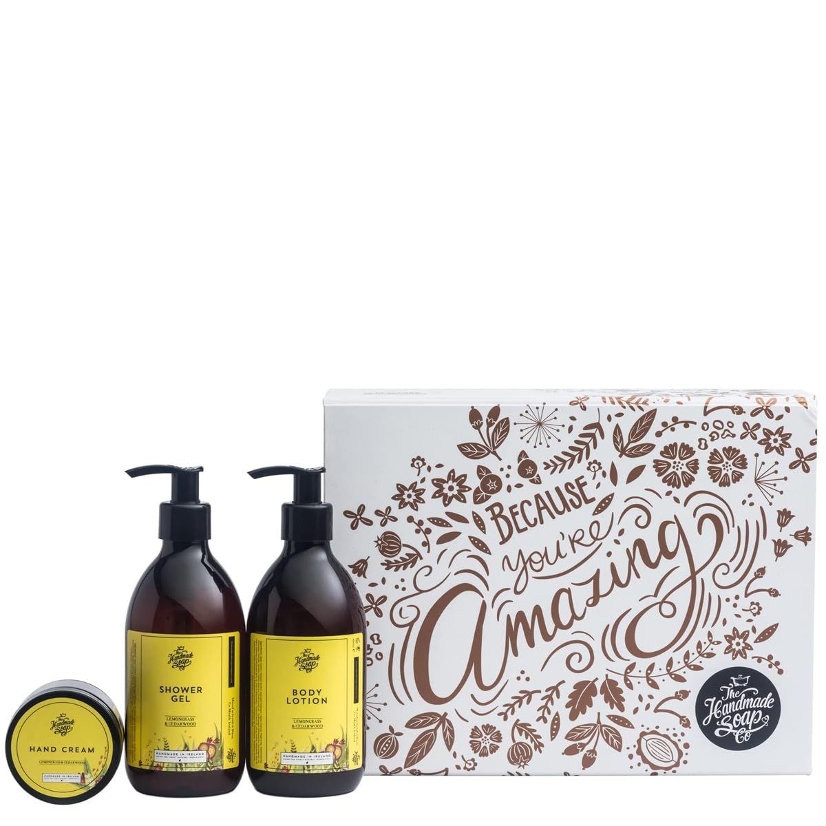 The Handmade Soap Company Because You&#39;re Amazing Self Care Gift Set, Natural Body Lotion, Cleansing Body Wash, &amp; Deeply Nourishing Hand Cream Bundle, Lemongrass &amp; Cedarwood Hand Care Set