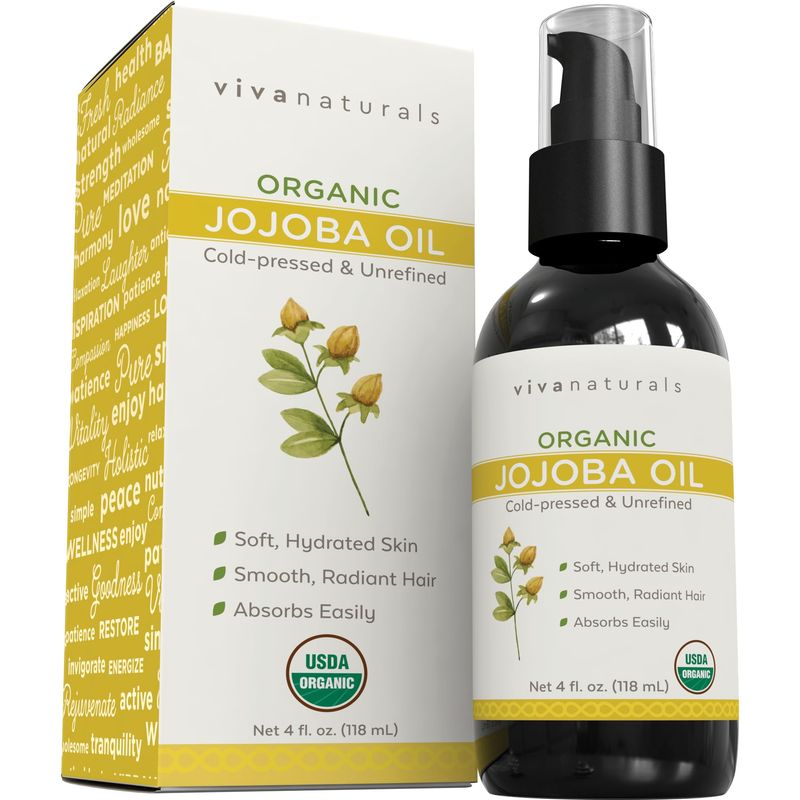 Viva Naturals Organic Jojoba Oil - Pure Cold-Pressed for Skin and Hair, USDA Certified Face Moisturizer, 4 fl. oz
