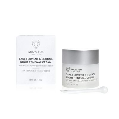 Snow Fox Skincare Sake Ferment &amp; 0.30% Retinol Night Renewal Cream - Patented Japanese Technology for Youthful, Vibrant Skin | Smooth Fine Lines, Ease Redness, Boost Microbiome &amp; Skin Barrier