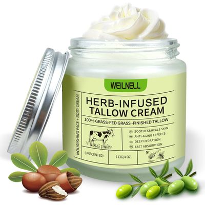 WEILNELL Beef Tallow for Skin, Tallow Face Moisturizer (4 oz), Organic Beef Tallow Blam, Grass Fed Whipped Tallow Cream for Face &amp; Body, Beef Tallow Moisturizer Body Lotion Skin Care