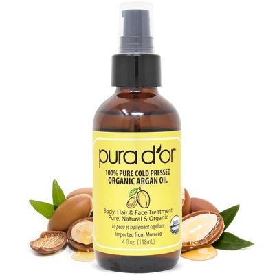 PURA D&#39;OR 4 Oz ORGANIC Moroccan Argan Oil - USDA Certified 100% Pure &amp; Cold Pressed Virgin Premium Grade Natural Moisturizer Treatment For Dry, Damaged Skin, Hair, Face, Body &amp; Scalp - Men &amp; Women