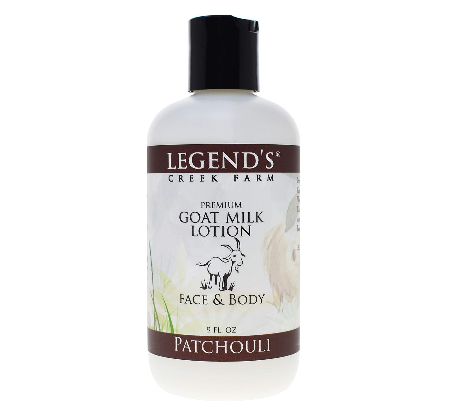 Legend&#39;s Creek Farm Goat Milk Lotion - Deeply Moisturizing Goat Milk Body Lotion for Body, Hand &amp; Face - 9 oz Body Moisturizer with Shea Butter, Sunflower Oil, Aloe, Handmade in USA (Patchouli L.)