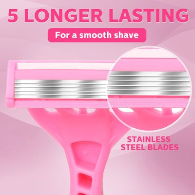Wovnet 35 Count Women's Disposable Razors Bulk 5-Blade Disposable Razors Set Sensitive Disposable Razors Pink Bikini Razors Travel Razor Disposable Head Razor for Women Comfortable Shave