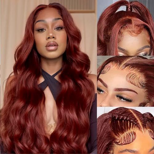 Yumkot 13x6 Reddish Brown Lace Front Wigs Human Hair Pre Plucked with Baby Hair 20Inch 180% Density Body Wave HD Full Lace Frontal Wigs Human Hair Colored Wigs for Women
