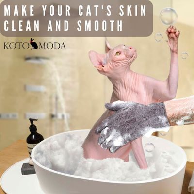Kotomoda Sphynx Hairless Cats Carbonized Bamboo Bath Exfoliating Gloves Charcoal Bamboo Shower Body Scrub (1 pair)