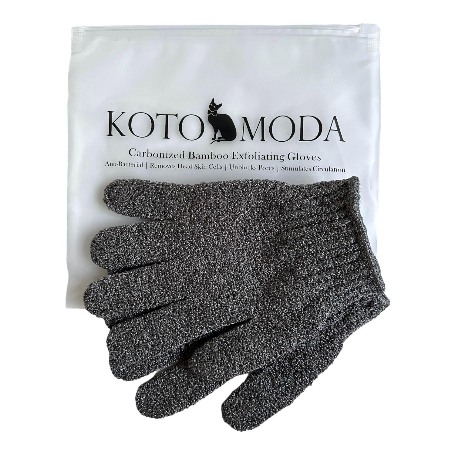 Kotomoda Sphynx Hairless Cats Carbonized Bamboo Bath Exfoliating Gloves Charcoal Bamboo Shower Body Scrub (1 pair)