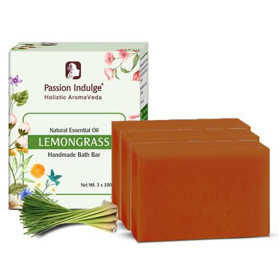 Passion Indulge Lemongrass Handmade Soap -(Pack of 3), Natural Essential oil Bath Bar for Nourishing Skin, Deep clenase, Bath soap for all type skin