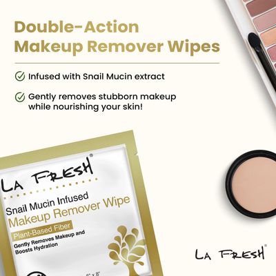 LA Fresh Snail Mucin Facial Cleansing Wet Wipes - Double-Action Travel Makeup Remover Wipes, Oil-free, Non-Greasy Wet Wipes, 25-Pack