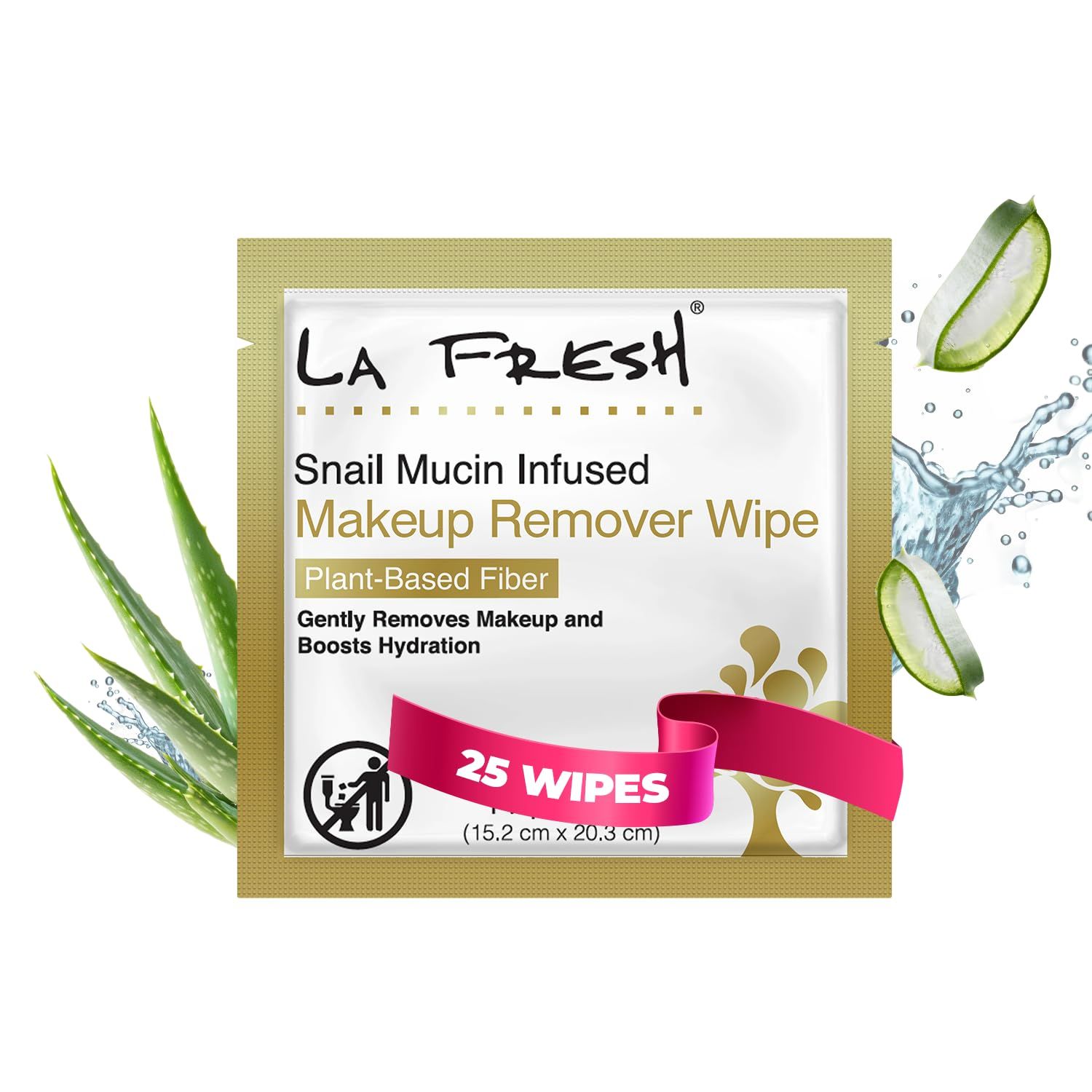 LA Fresh Snail Mucin Facial Cleansing Wet Wipes - Double-Action Travel Makeup Remover Wipes, Oil-free, Non-Greasy Wet Wipes, 25-Pack